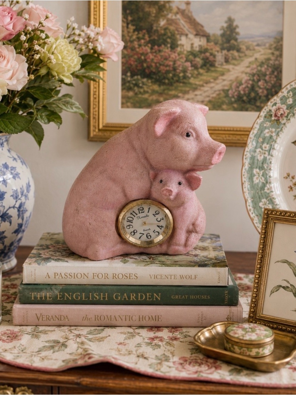 VTG Resin Pig & Piglet Quartz Clock 3.5 Inch Xanadu Japan Movement w/ battery